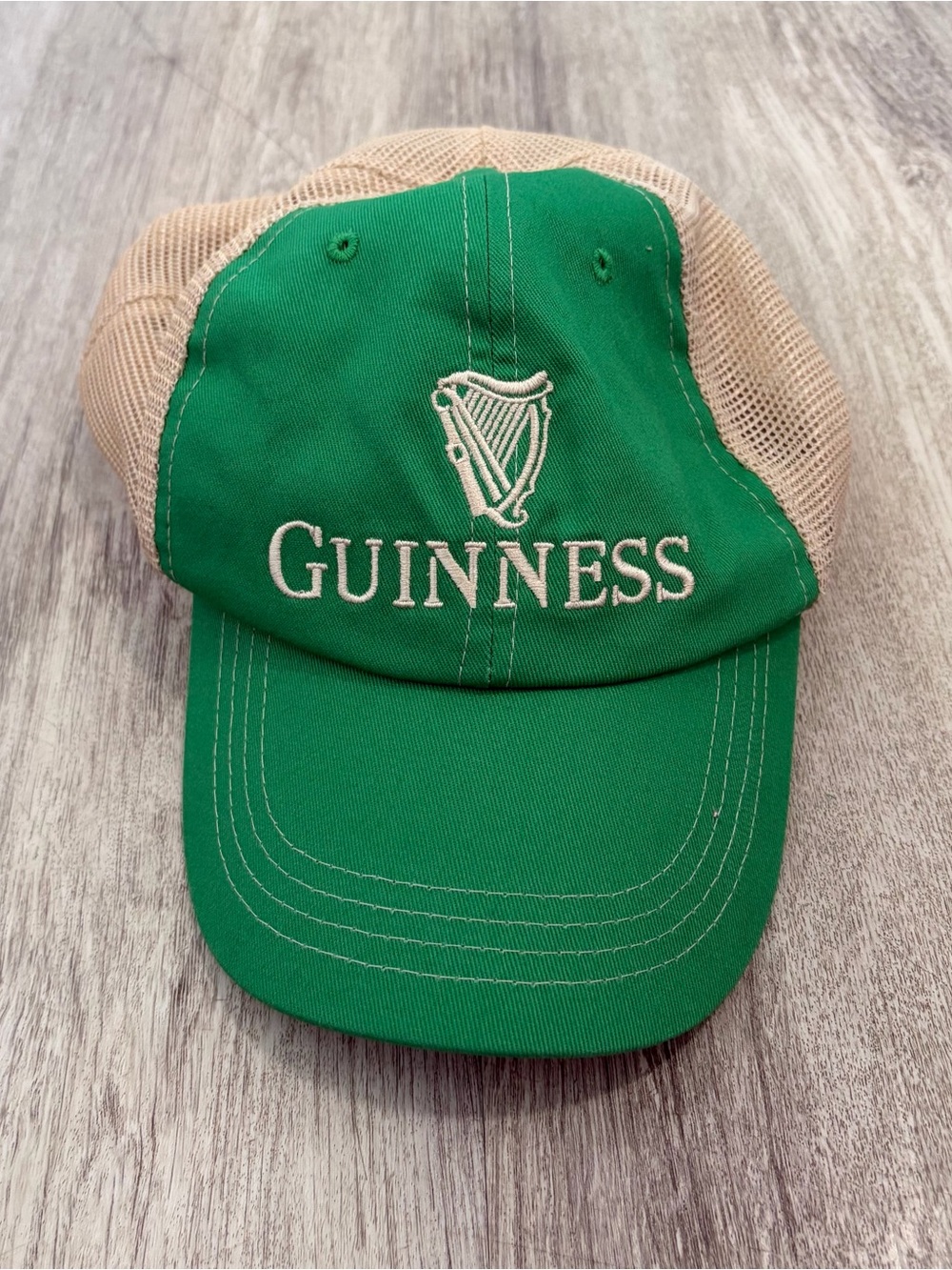 Guinness Trucker Mesh Snapback Hat Baseball Cap Draught Stout Beer Green Beige
